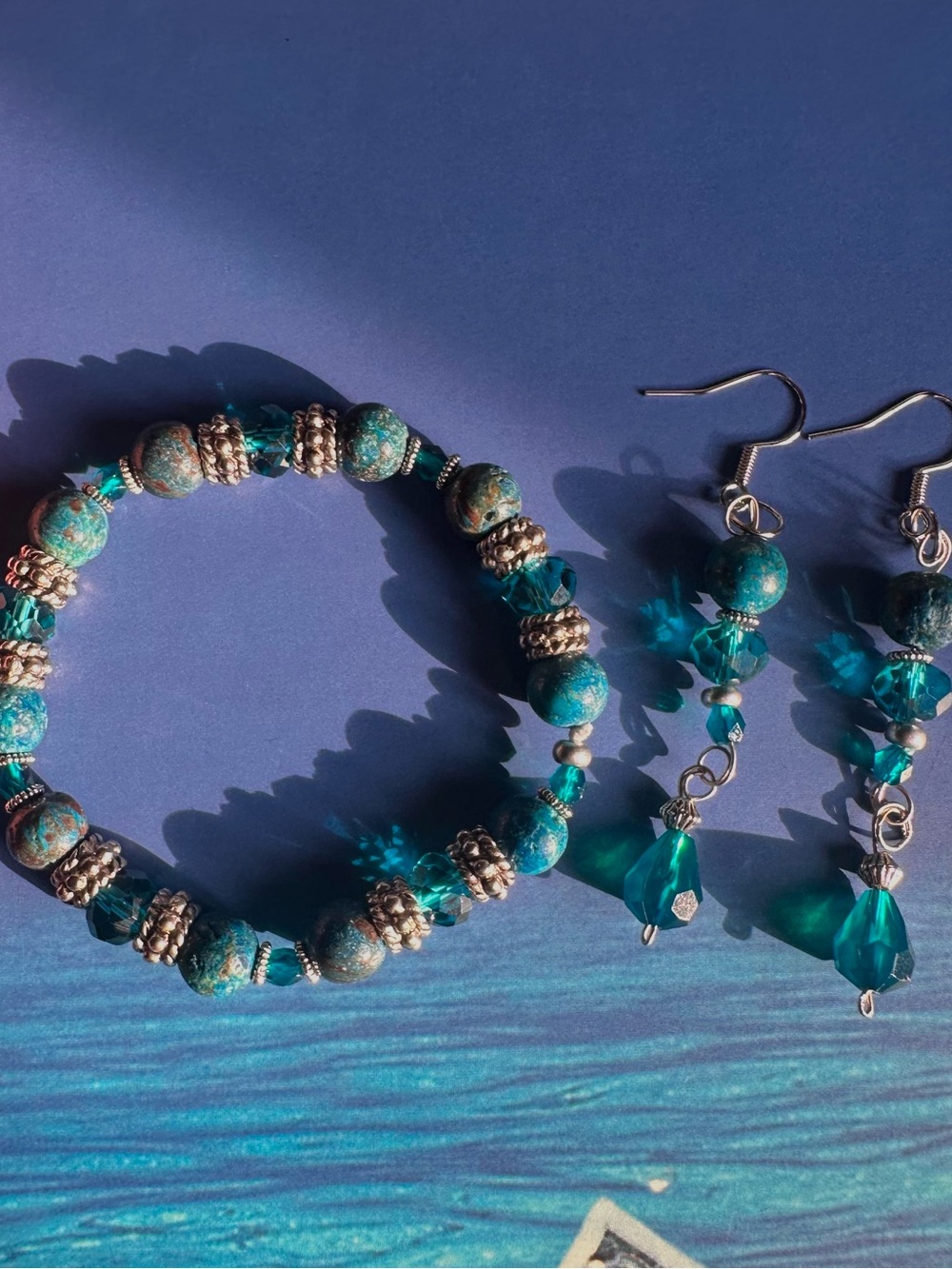 Handmade Blue autumn jasper bracelet and earrings set